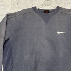 90s NIKE 黒タグ ナス紺 前Vガゼット スウェットトレーナー ナイキ　　90年代 フェード 色あせ たい色 vintage スウォッシュ YT372