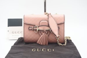 ☆安心の３大保証☆ ABランク ≪GUCCI グッチ/ショルダーバッグ≫ 449636 マイクログッチシマ レザー チェーンバッグ ピンク 美品 送料無料