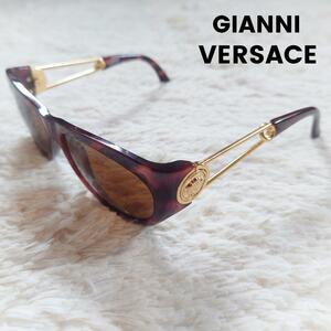 1円～美品 GIANNI VERSACE ジャンニヴェルサーチ サングラス メデューサ 金ロゴ カラーレンズ ブラウン ゴールド べっ甲 MOD.427 希少 高級