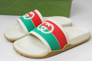 ★未使用 GUCCI ◆ AGRADO FLAT スライドサンダル 白 サイズ11 (箱入り) フラットサンダル GG グッチ ◆E-1