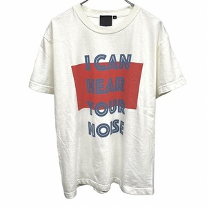 ビームスT BEAMS T Tシャツ メッセージプリント 英字 文字 『I CAN HEAR YOUR NOISE』 半袖 綿100% M オフホワイト 白系×赤×紺 メンズ