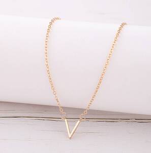 送料一律 シンプルなV字型 ゴールドネックレス 18KGP Gold Plated necklace 1円オークション 61