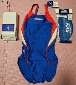 【新品/未使用】スポーツクラブ NAS ワンピース水着 競泳水着 レディース Oサイズ スイミング 新品水泳帽子付 ミズノ