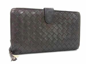 1円 BOTTEGA VENETA ボッテガヴェネタ イントレチャート レザー 二つ折り 長財布 ウォレット 小銭入れ 札入れ ダークブラウン系 FH0397