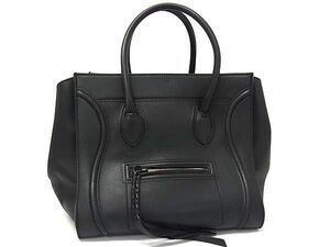 1円 CELINE セリーヌ ファントム レザー ハンドバッグ トートバッグ レディース メンズ ダークグレー系 FF8875