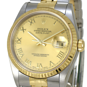 新品同様 ロレックス メンズ腕時計 デイトジャスト 16233 オートマ ステンレススチール ゴールド文字盤 ROLEX