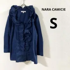 NARA CAMICIE ナラカミーチェ　ネイビー　ブラウス　フリル　七分袖　S