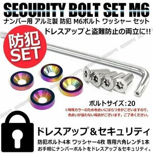 送料無料 盗難防止 ナンバーボルト 4本セット [カラフル] [20] ステンレス トルクスネジ カラー アルミ ワッシャー ナンバープレートボルト