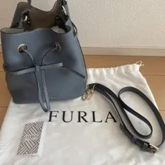 FURLAコスタンザ 巾着 ショルダーバッグ ブルー ロゴ金具