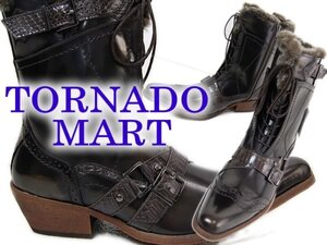 ▼送料無料▼新品▼40950円▼トルネードマートファーレザーブーツS(25)▼TORNADOMART▼ボルドー