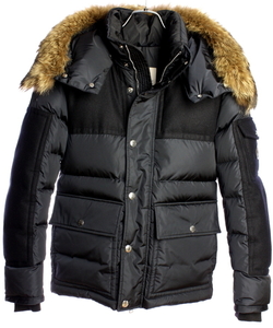 37万5100円　モンクレール　ファー付 ウール×ナイロン ダウン ジャケット　ダークネイビー　 国内正規品　MONCLER #A7