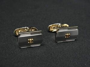 ■美品■ CELINE セリーヌ マカダム カフスボタン カフリンクス アクセサリー 紳士 メンズ シルバー系×ゴールド系 DE5141