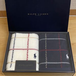 RALPH LAUREN ラルフローレン ハンドタオル2枚セット　ポロ刺繍　ホワイト　ネイビー　no.186