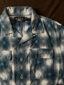 【名作】極美品 RRL FLANNEL CAMP SHADOW OMBRE PLAID SHIRT ダブルアールエル フランネル シャドウ オンブレ プレイド シャツ 開襟 M