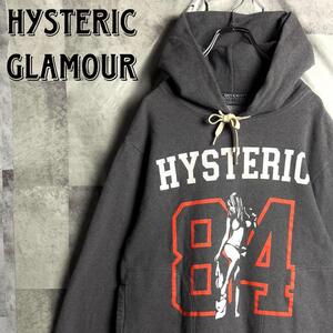 入手困難 人気デザイン HYSTERIC GLAMOUR ヒステリックグラマー ヒスガール デカロゴ 刺繍フードロゴ スウェット パーカー グレー M