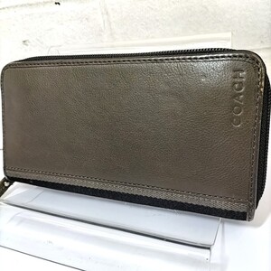 A Φ 【 COACH 】 コーチ レザー ロゴ型押し ラウンドファスナー 長財布 ウォレット 小銭入れあり 12カードポケット 服飾小物