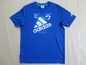 送料210円 adidas 半袖 ロゴ マーク プリント Tシャツ 青 160 身幅47cm アディダス