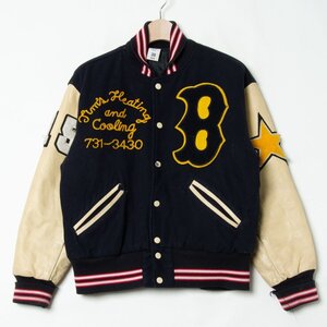 【1円スタート】B.B.H.CLOTHING サイズ38 スタジャン 裏キルティング ウールナイロン ネイビー 袖レザー メンズ 秋冬 アウター カジュアル