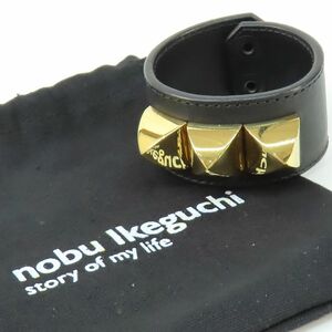 167s NOBU IKEGUCHI ノブ イケグチ leather studs bracelet スタッズ レザーブレスレット メンズ ブラック ※中古