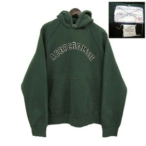 サイズ S アバクロンビー&フィッチ Abercrombie&Fitch ロゴ スウェット パーカー プルオーバー 裏起毛 グリーン 古着 2D0194