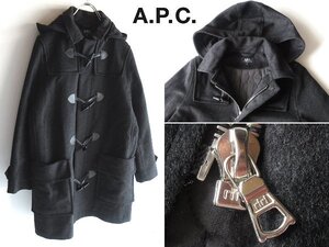 A.P.C. アーペーセー イタリア製生地使用 ririジップ 中綿/エコダウン 2WAY ウールメルトン ダッフルコート M チャコール 国内正規品