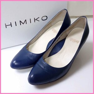 ★HIMIKO/卑弥呼 ラウンドトゥパンプス 23.5cm/ネイビー/037486/レザー/ヒール高約5cm/外箱付き&1966600004