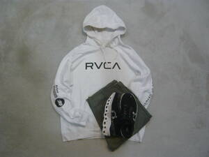 RVCA ルーカ プリントロゴ プルオーバー 裏フリース フーディー パーカー 純白 ホワイト JPメンズL