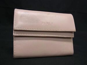 FURLA フルラ レザー ホック 三つ折り 財布 ウォレット 札入れ 小銭入れ レディース ライトピンク系 DE5660