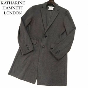 KATHARINE HAMNETT LONDON キャサリン ハムネット 春夏 ストレッチ ロング チェスター ジャケット Sz.M　メンズ グレー　G3T01678_5#M