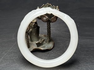  ▽鴻▽清・和田玉彫・双龍戯珠紋腕輪 時代物 中国古美術 骨董品
