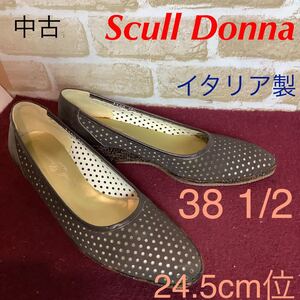 【売り切り!送料無料!】A-154 Scull Donna MILANO!パンプス!ブラウン!38 1/2 24.5cm位! ウェッジソール!おしゃれ!中古!