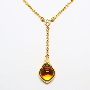 1円〜!!美品!!TASAKI(田崎真珠)▲K18 天然シトリン/天然ダイヤモンドペンダント▲F 約5.3g 約42.0cm citrine diamond pendant EE7/EE7 C488