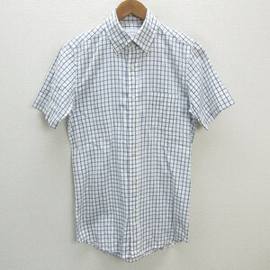 s■アローズ/green label relaxing チェック柄 半袖ボタンダウンシャツ【M】白 紺/MENS/106【中古】