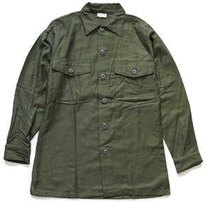 デッドストック★60s 米軍 U.S.ARMY コットンサテン ユーティリティシャツ オリーブグリーン 14.5★Z ビンテージ ミリタリー ユニセックス