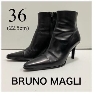 【419】1円〜 ブルーノマリ BRUNOMAGLI BrunoMagli レディース ショートブーツ ブラック 黒 イタリア製 サイズ36 22.5cm ヒール shortboots