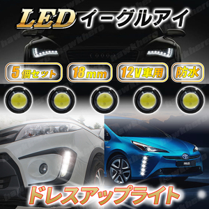 デイライト イーグルアイ LED COB ライト 5個 12v 18mm 白 スポットライト 埋込型 車用ライト 防水 汎用 高輝度 ホークアイ ドレスアップ