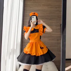 ハロウィンコスプレ ボリュームアップ ハロウィン かぼちゃ メイド メイド服 大人 衣装 仮装 ワンピース