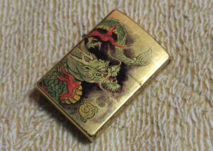 ★送料無料！ZIPPO ジッポー 本金箔張り 水墨画 龍 ドラゴン 2006年製 オイルライター ゴールド