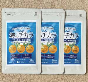 【送料無料】海のチカラ　約3ヶ月分(1ヶ月分30粒入×3袋)　DHA+EPA イワシペプチド DNA アカモク フコイダン　サプリメント　シードコムス