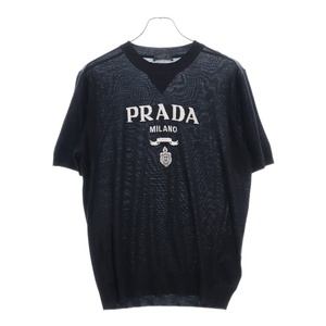 PRADA プラダ スーパーファインウール クルーネック 半袖ニットTシャツ ブラック UMB272