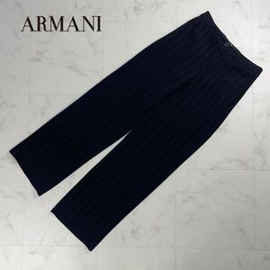 美品 ARMANI COLLEZIONI アルマーニコレツォーニ ストライプ ストレートスラックスパンツ ボトムス レディース 黒 ブラック サイズ40*SC165