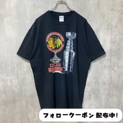 古着 used　GILDAN　ギルダン　NHL　シカゴブラックホークス　半袖プリントTシャツ　スポーツ　黒　オーバーサイズ