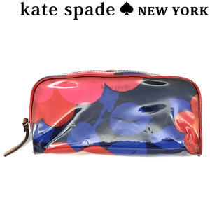 【中古】【傷や使用感が目立つ】kate spade ポーチ ブランド 花柄 レッド×ブルー×ネイビー R-KS-P-0079-04