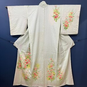 【10375】付下げ訪問着 着物 花 薄緑 黄緑 緑 上品 可愛い 茶会 パーティー お出かけ 入学式 卒業式 街着 和服 和装 フォーマル カジュアル