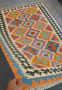 195×150cm【 アフガニスタン手織りキリム】手織り絨毯