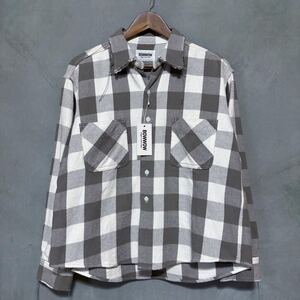 BOWWOW バウワウ FECAL MATTER FLANNEL SHIRTS DAMAGE コットン ほつれダメージ加工 ワイド ネルシャツ ジャケット size.S グレー チェック