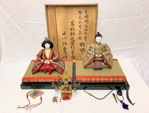 14496/旧家蔵出し品 時代物 古い雛人形 ひな人形 お雛様 内裏雛 一対 明治26年新調 木箱 明治 ひな祭り 京人形