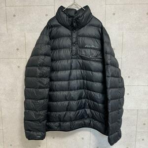 美品 Eddie bauer エディーバウアー スナップボタン プルオーバー ダウンジャケット 黒 M stratus therm ストレイタスライトダウンスナップ