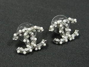 1円 ■美品■ CHANEL シャネル 09V ココマーク ラインストーン ピアス アクセサリー レディース シルバー系 AX9996