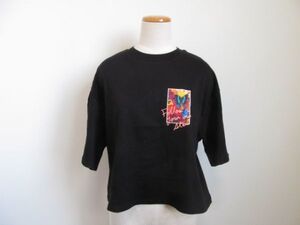 (45946)GU　ジーユー　クロップド　グラフィックTシャツ　カットソー　5分袖　ブラック　XS　タグ付き